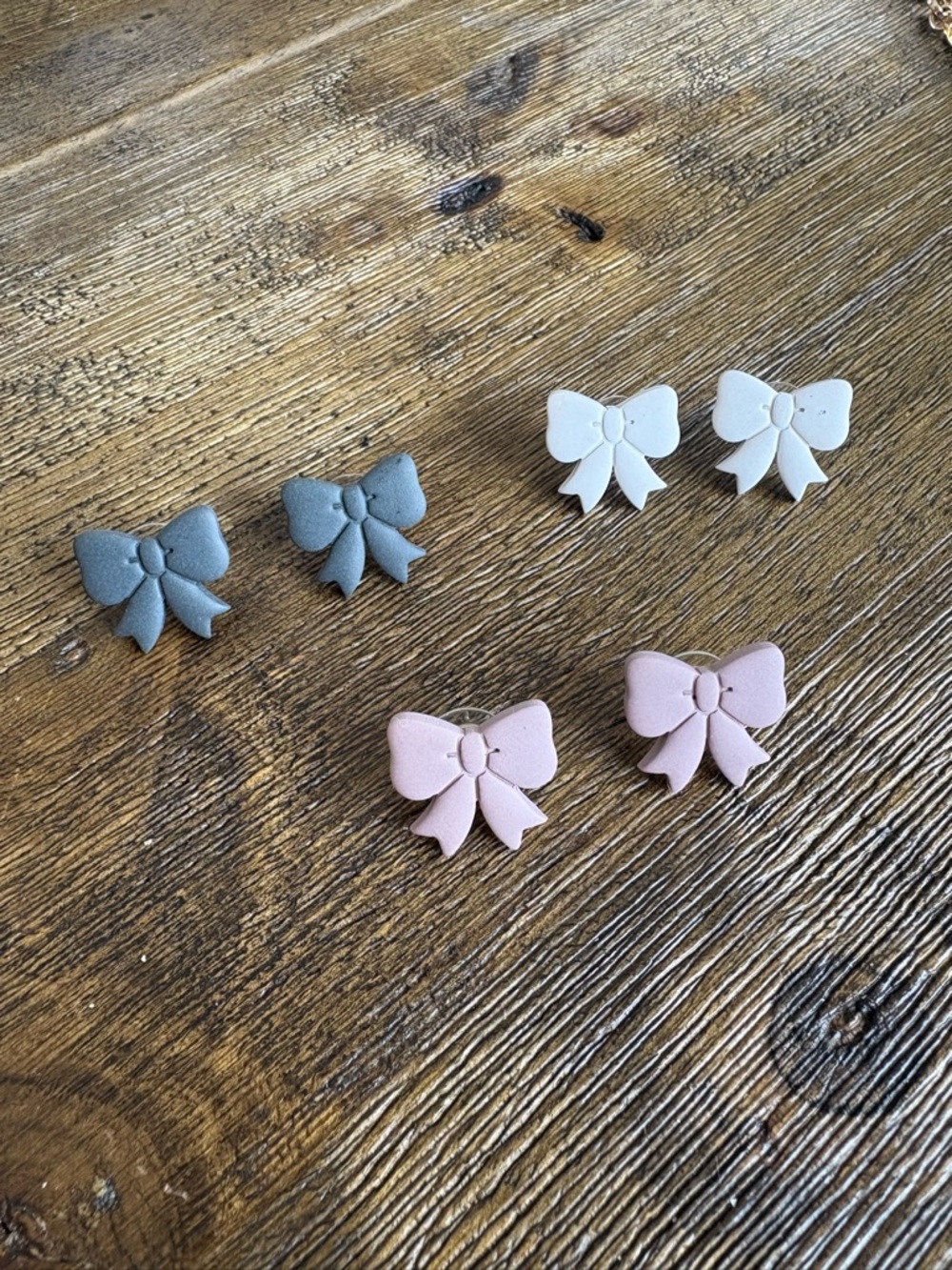 Bow Tie Earrings - Pink, White, Gray